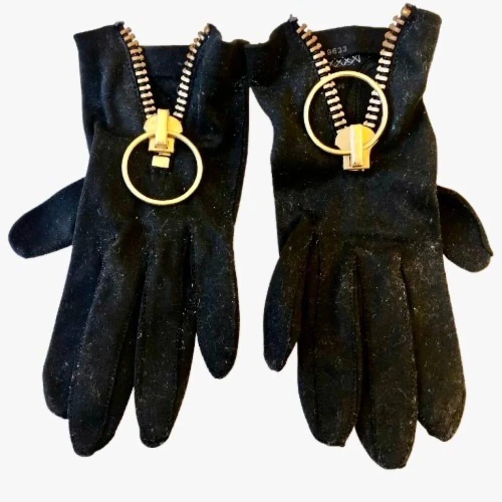 Vintage Womens Pair of Hand Gloves Black Fabric with Zipper size 6